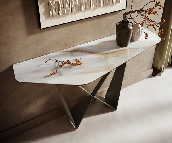 DELIFE Konzolový stůl Edge polygonální 140×50 cm keramika Onyx Pearl Spios kov titanová barva