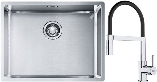 Sada ocelový dřez Franke Box 127.0395.015, kuchyňská baterie Franke Lina 115.0626.085