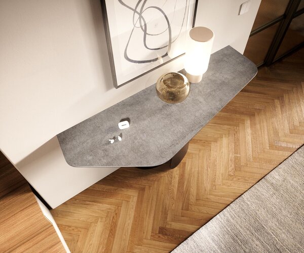 DELIFE Konzolový stůl Edge polygonální 140×50 cm keramika beton šedá Spios kov černá