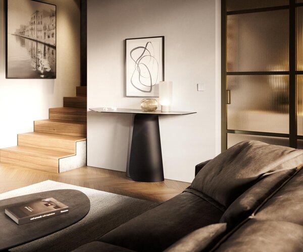 DELIFE Konzolový stůl Edge polygonální 140×50 cm keramika beton šedá Spios kov černá