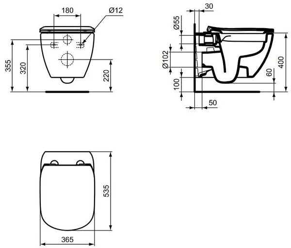 Ideal Standard Tesi záchodová mísa závěsná bez splachovacího kruhu bílá T536001