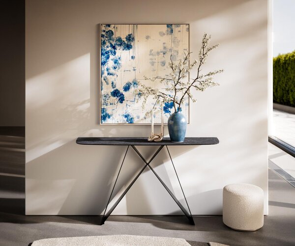 DELIFE Konzolový stůl Edge oválný tvar 140×40 cm keramika Laminam® Nero Greco antracit Velio kov černá