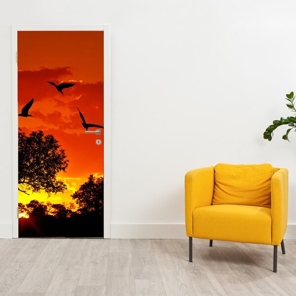 Fototapeta na dveře - Ptáci při západu slunce (95x205cm)