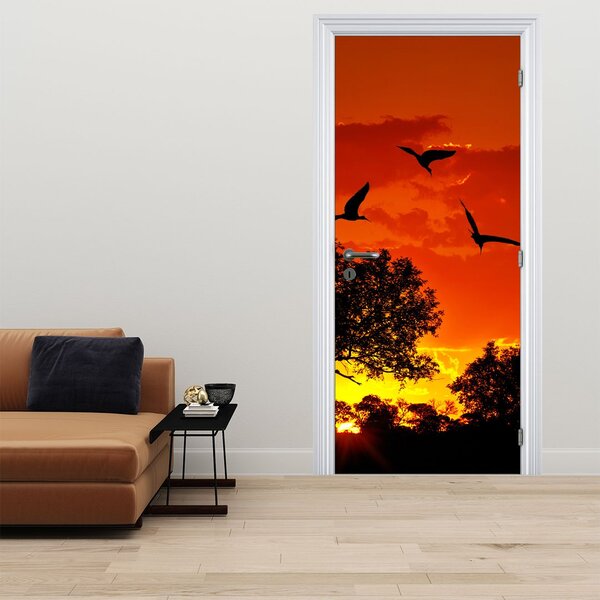 Fototapeta na dveře - Ptáci při západu slunce (95x205cm)