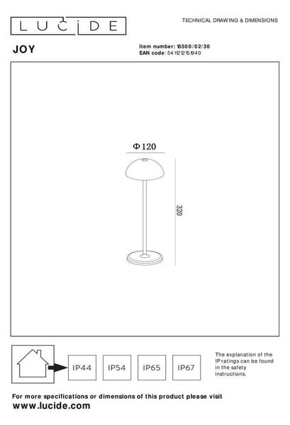 Lucide L155000230 LED venkovní stolní svítidlo JOY | 1,5W integrovaný LED zdroj | 190lm | 3000K