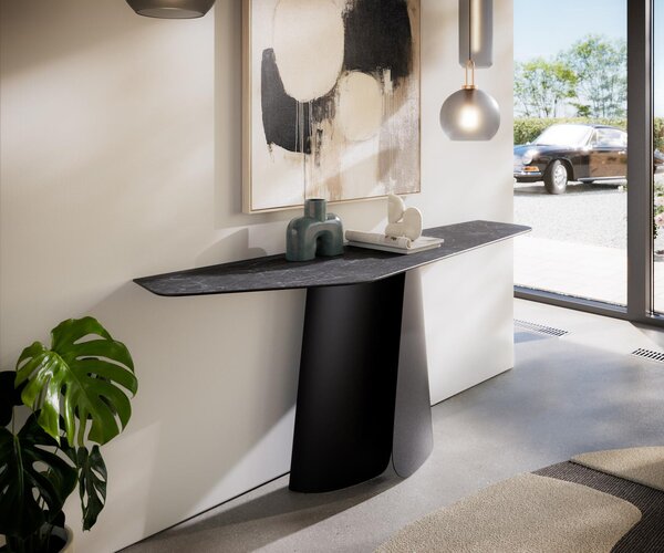 DELIFE Konzolový stůl Edge polygonální 180×50 cm keramika Laminam® Nero Greco antracitová Livos kov černá