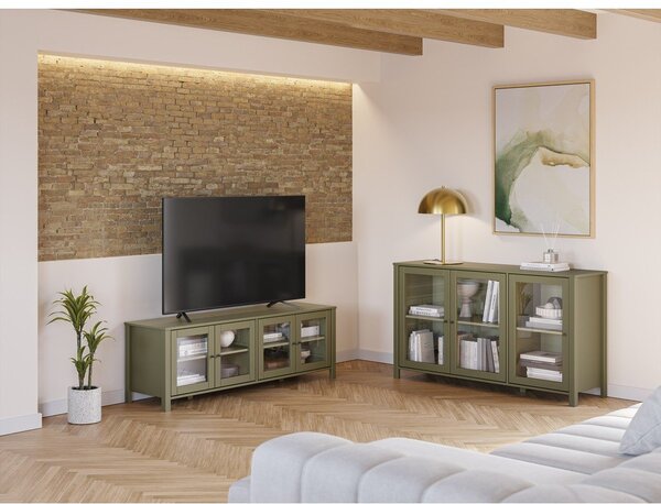 Zelený TV stolek z borovicového dřeva 150x50x40 cm Alessandra – Marckeric