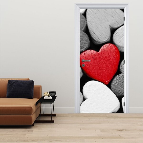 Fototapeta na dveře - Dřevěná srdíčka (95x205cm)