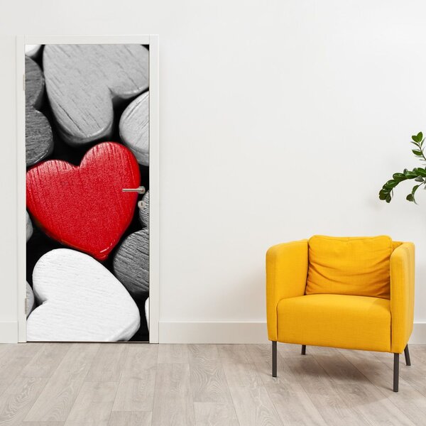 Fototapeta na dveře - Dřevěná srdíčka (95x205cm)