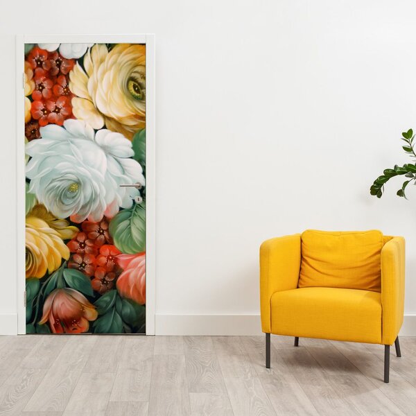 Fototapeta na dveře - Malovaná kytice květin (95x205cm)