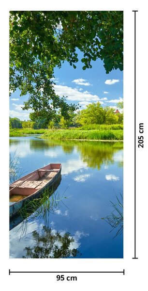 Fototapeta na dveře - Letní řeka s loďkou (95x205cm)