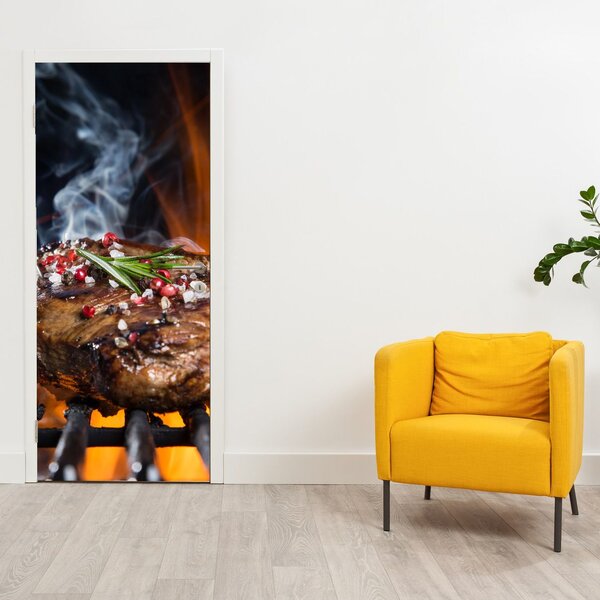 Fototapeta na dveře - Steak na grilu (95x205cm)