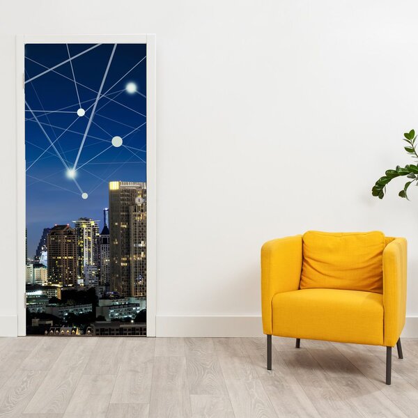 Fototapeta na dveře - Velkoměsto v noci (95x205cm)