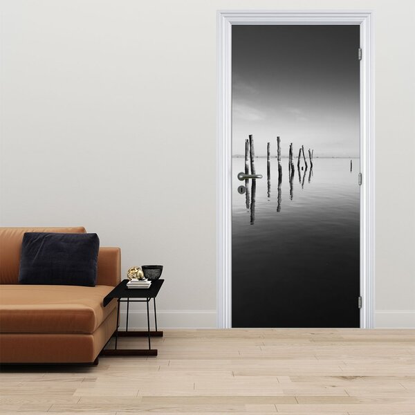 Fototapeta na dveře - Černobílá vodní hladina (95x205cm)
