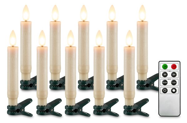 Solight sada LED svíček na vánoční stromek, 10x svíčka, dálkové ovládání, časovač, 1xAAA 1V312