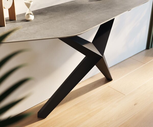 DELIFE Konzolový stůl Edge polygonální 180×50 cm keramika beton šedá Zentharo kov černá