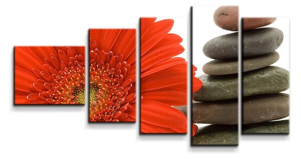 Sablio Obraz - 5-dílný Gerbera s kameny - 100x60 cm
