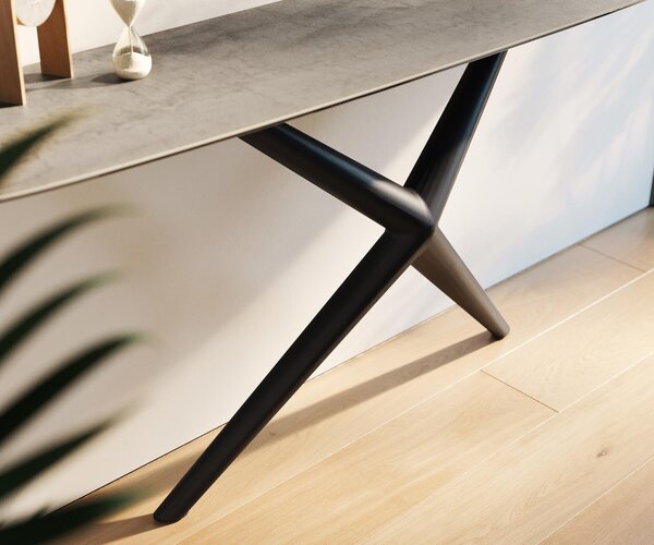 DELIFE Konzolový stůl Edge oválný tvar 180×40 cm keramika beton šedá Estelo kov černá