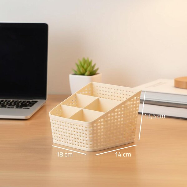 4Leaders Plastový organizér na stůl béžový 18×14×7,5-13,5 cm