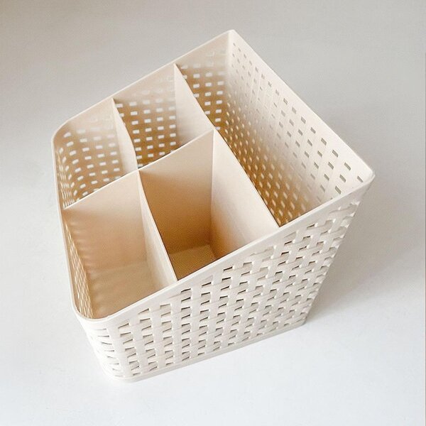 4Leaders Plastový organizér na stůl béžový 18×14×7,5-13,5 cm