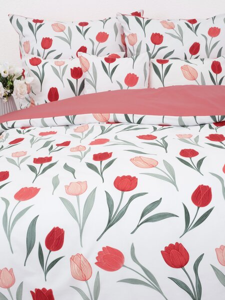 MK Lůžkoviny Bavlněné povlečení Renforcé - Květy tulipánů červené 140 × 200 cm, 70 x 90 cm