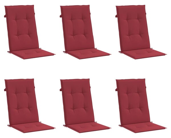 Podušky na židli vysoké opěradlo 6 ks vínové 120x50x3 cm textil