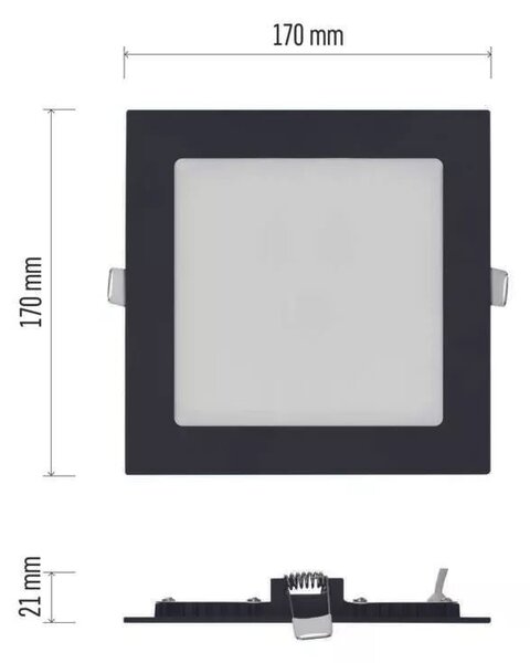 EMOS Černý vestavný LED panel hranatý 170 x 170mm 12,5W CCT Premium ZD2333