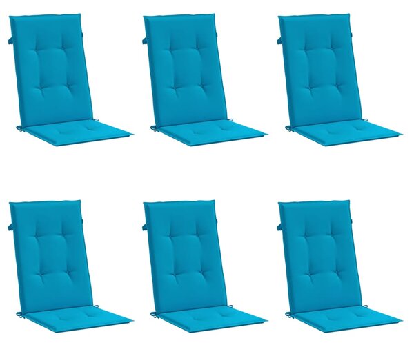 Podušky na židli vysoké opěradlo 6 ks modré 120x50x3 cm textil