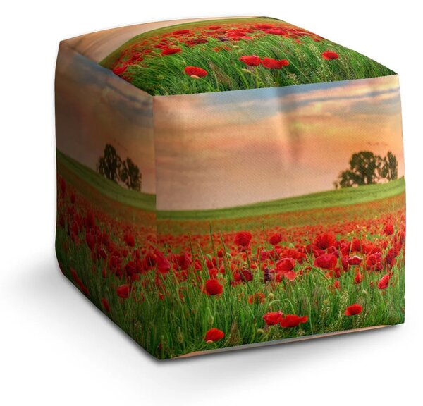 Sablio Taburet Cube Pole vlčích máků 2 - 40x40x40 cm