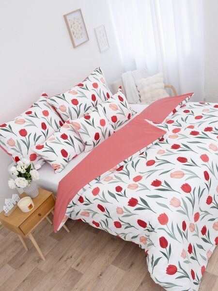 MK Lůžkoviny Bavlněné povlečení Renforcé - Květy tulipánů červené 140 × 200 cm, 70 x 90 cm