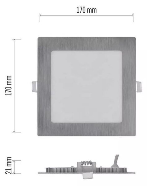 EMOS Stříbrný vestavný LED panel hranatý 170 x 170mm 12,5W CCT Premium ZD2233