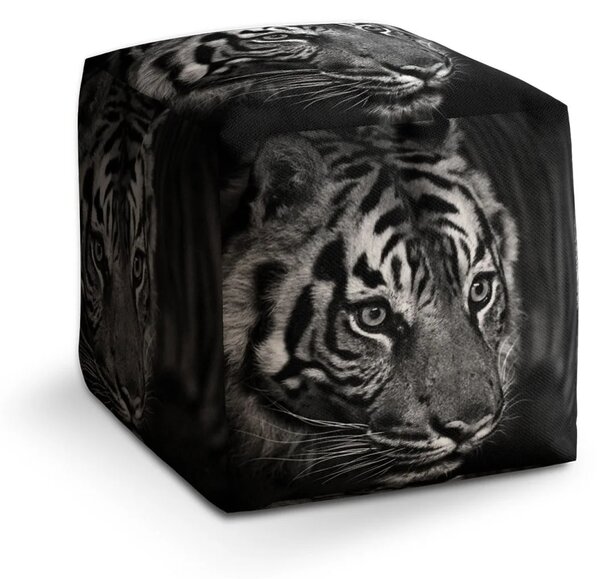 Sablio Taburet Cube Černobílý tygr - 40x40x40 cm