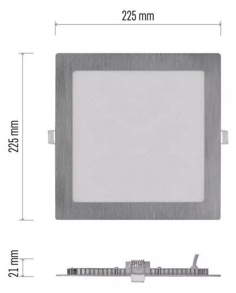 EMOS Stříbrný vestavný LED panel hranatý 225 x 225mm 18W CCT Premium ZD2243