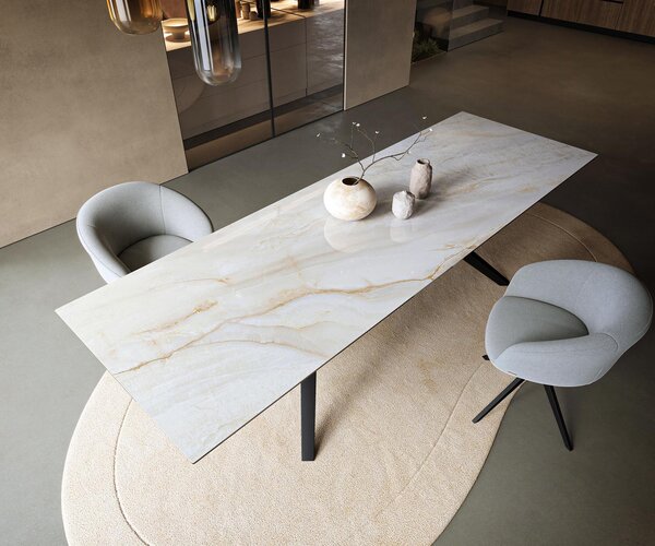 DELIFE Jídelní stůl Edge 300×100 cm keramika Onyx Pearl Zenthara hranatý kov černá
