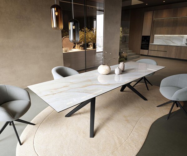 DELIFE Jídelní stůl Edge 300×100 cm keramika Onyx Pearl Zenthara hranatý kov černá