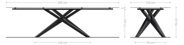 DELIFE Jídelní stůl Edge 300×100 cm keramika Onyx Pearl křížová podnož obdélník titanová barva