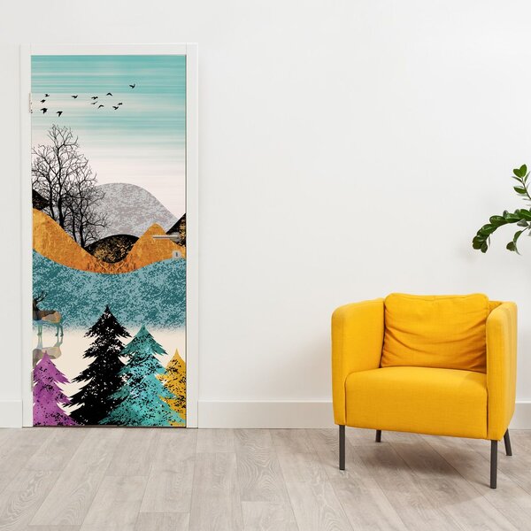 Fototapeta na dveře - Grafický motiv s jeleny (95x205cm)
