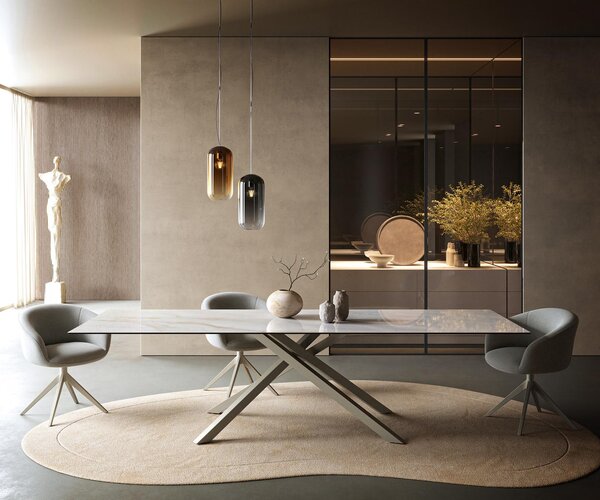 DELIFE Jídelní stůl Edge 300×100 cm keramika Onyx Pearl křížová podnož obdélník titanová barva
