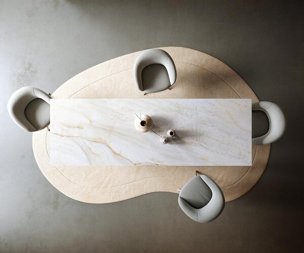 DELIFE Jídelní stůl Edge 300×100 cm keramika Onyx Pearl křížová podnož obdélník titanová barva