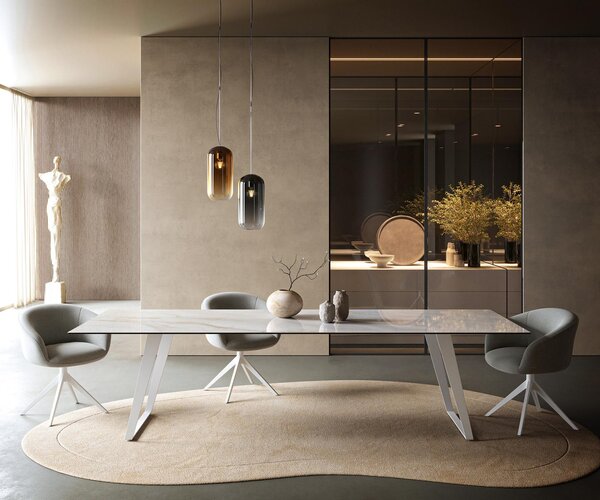 DELIFE Jídelní stůl Edge 300×100 cm keramika Onyx Pearl kov šikmý bílý