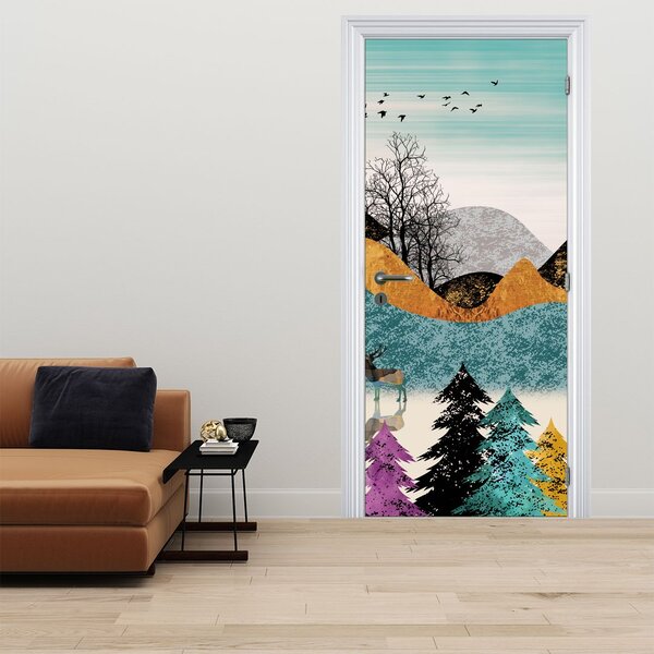 Fototapeta na dveře - Grafický motiv s jeleny (95x205cm)