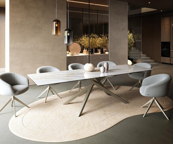 DELIFE Jídelní stůl Edge 300×100 cm keramika Onyx Pearl křížová podnož obdélník titanová barva