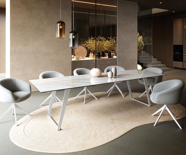 DELIFE Jídelní stůl Edge 300×100 cm keramika Onyx Pearl kov šikmý bílý