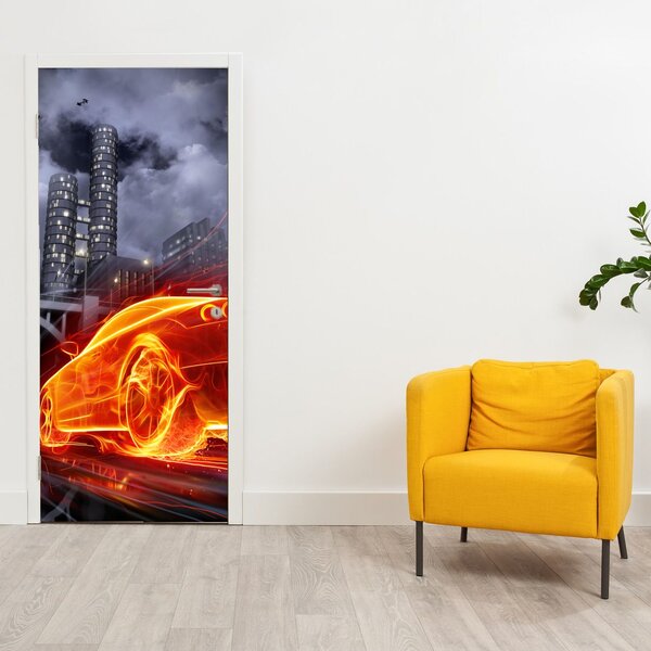 Fototapeta na dveře - Plamenné auto (95x205cm)