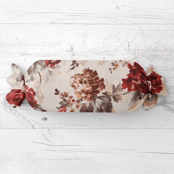 Biante Polštář válec bonbon Sandra SA-399 Červené pivoňky na pískovém 15x40 cm