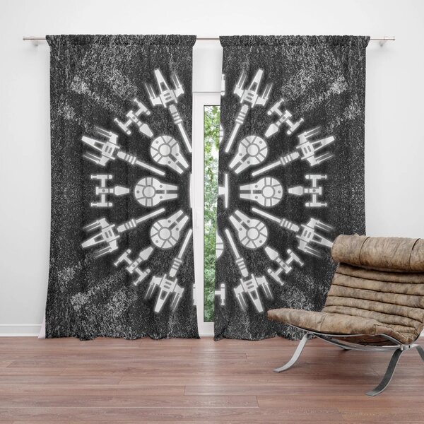 Sablio Závěs Star Wars Vesmírné lodě na šedém abstraktu: 2ks 140x250cm