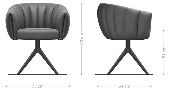 DELIFE Jídelní židle Jada-Flex samet šedá křížová podnož široká grafitová 360° otočná houpací funkce taštičkové pružiny
