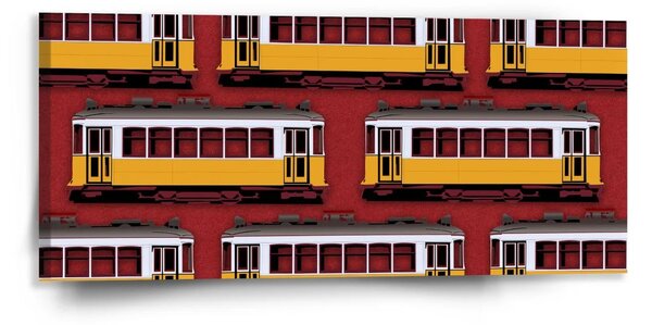 Sablio Obraz Lisabonské historické tramvaje Červený Pattern - 110x50 cm