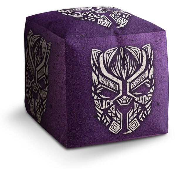 Sablio Taburet Cube BLACK PANTHER wakanda forever Bílý - 40x40x40 cm
