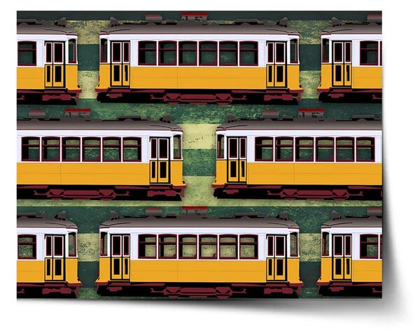 Sablio Plakát Lisabonské historické tramvaje Zelený Pattern - 60x40 cm